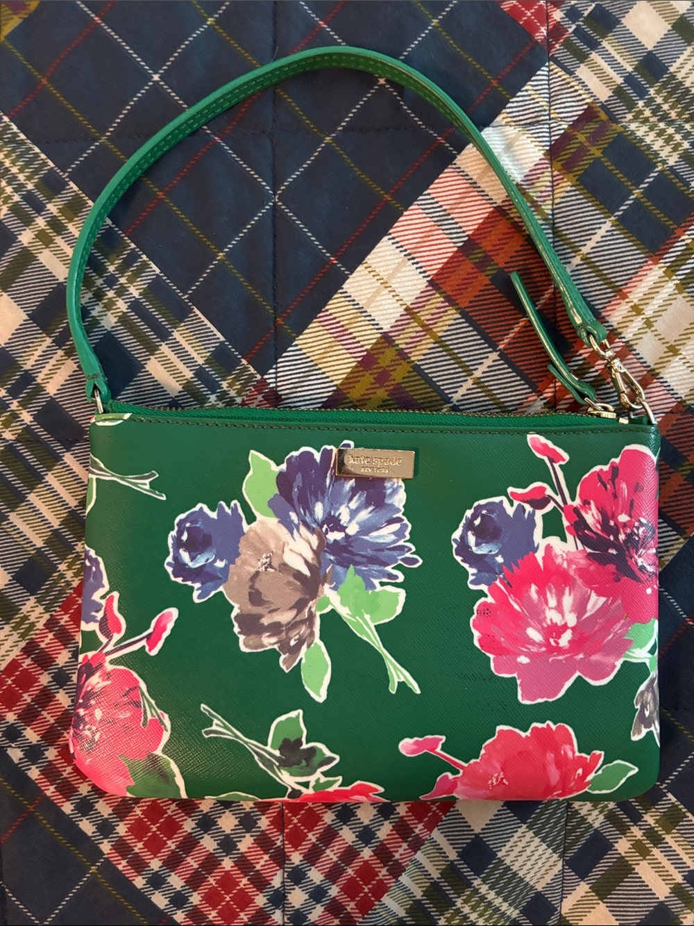 kate spade Green Floral Shoulder Bag with Pink and Purple Blooms